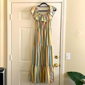 Striped Off Shoulder Maxi Dress